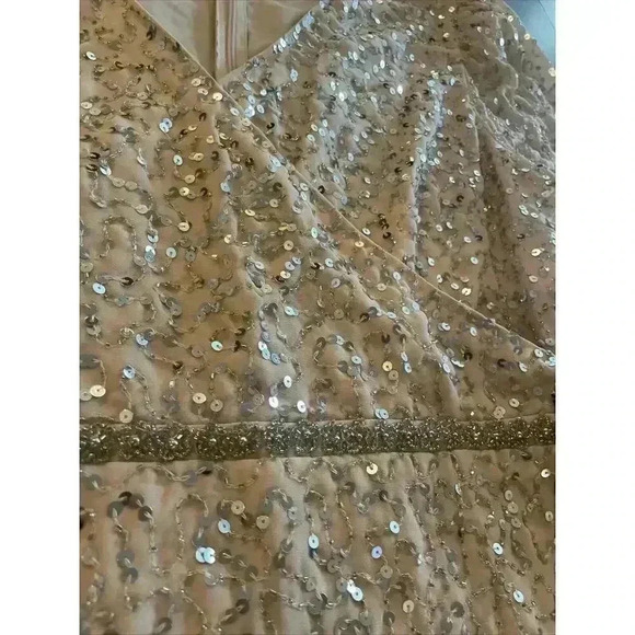 MAC DUGGAL SEQUINED FLORAL EMBELLISHED LONG SLEEVE GOWN 14 Puff Shoulder Dress L - Picture 9 of 11